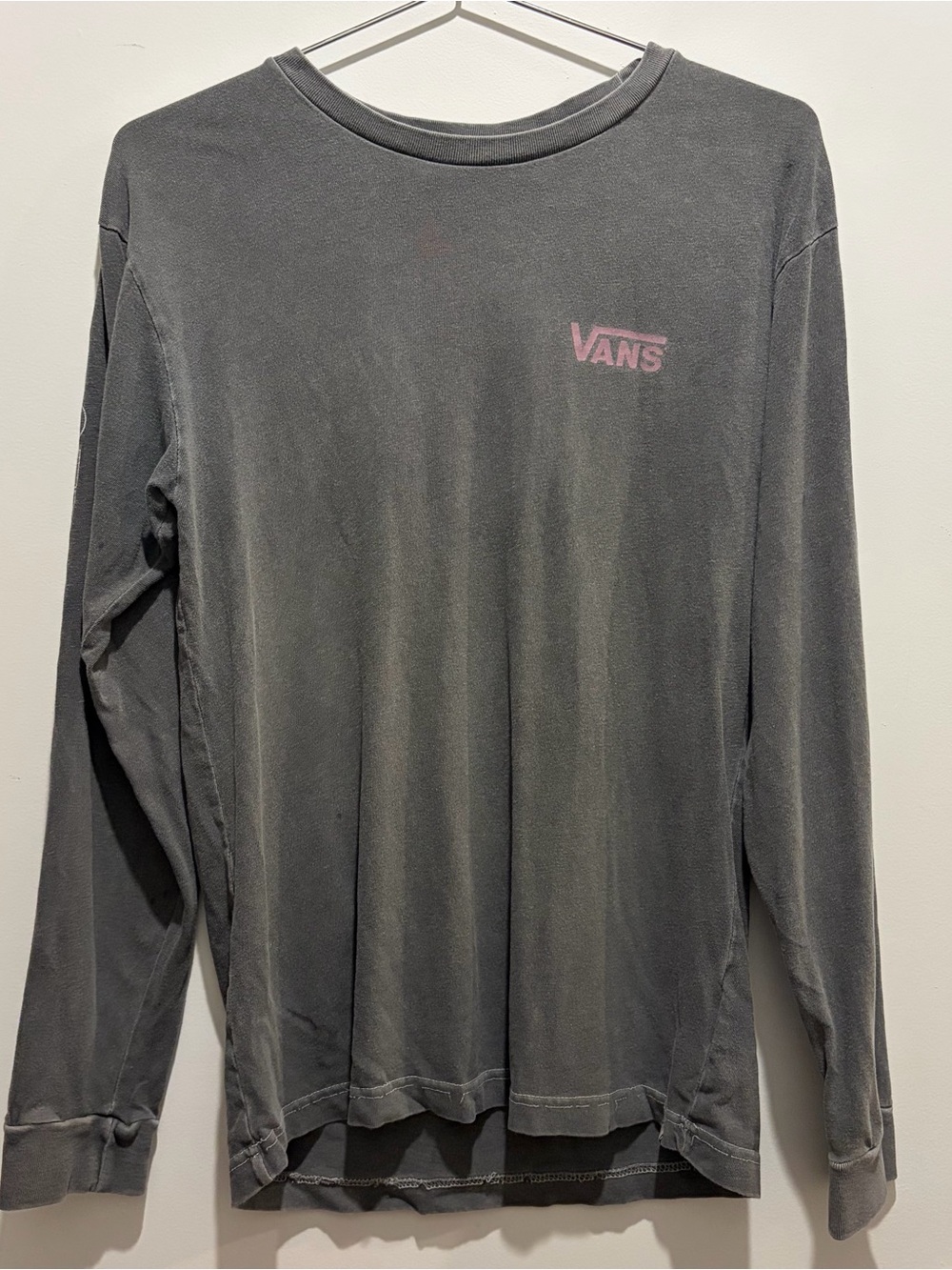 Vans Long Sleeve Tee in Charcoal with Pink Logo